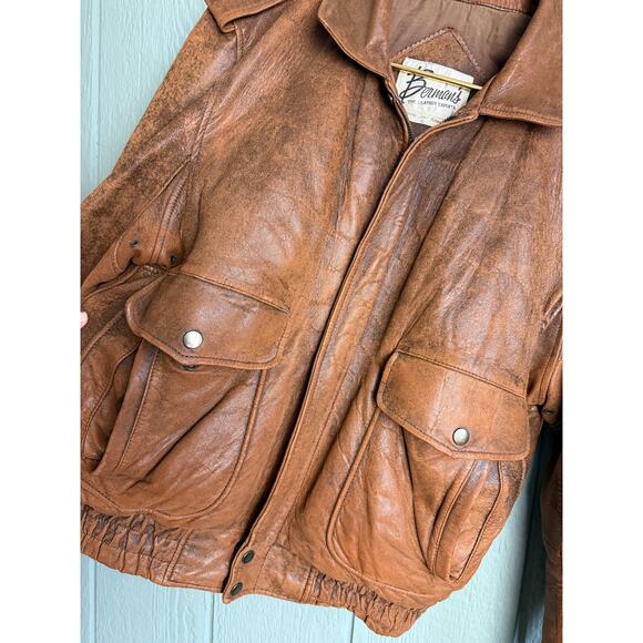 Vintage Berman’s Leather Experts Bomber Jacket Distressed Brown – Size Small - Picture 3 of 10